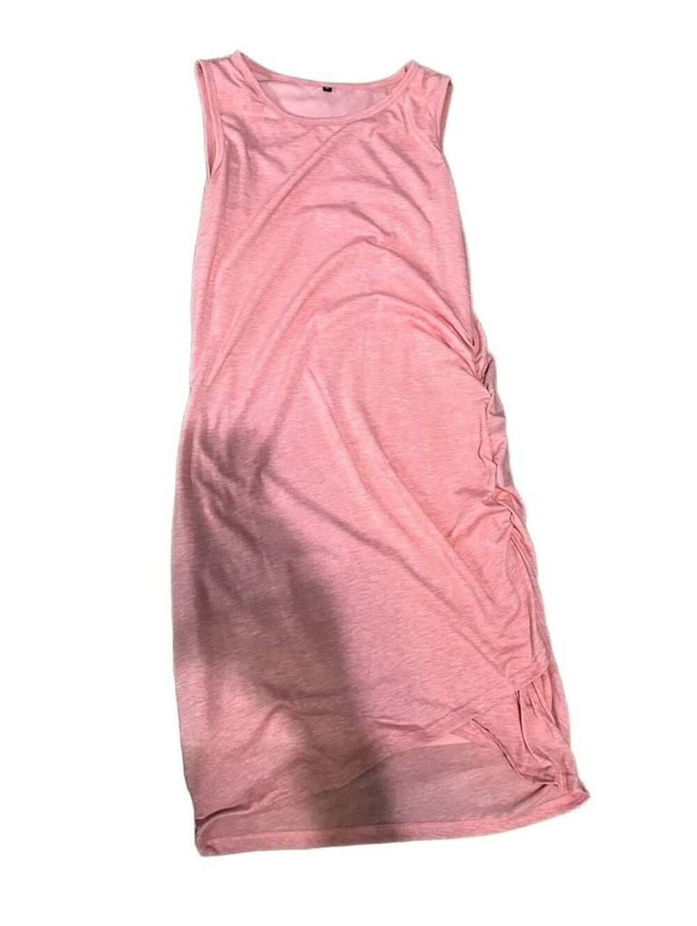 BTFBM Women Summer Sleeveless Tank Bodycon Dress Pink Crew Neck Crossover Size M